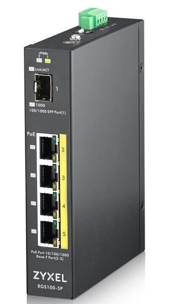 Zyxel RGS100-5P Unmanaged L2 Gigabit Ethernet (10/100/1000) Power over Ethernet (PoE) Black - Thumbnail 2