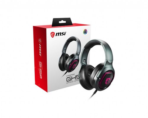 MSI IMMERSE GH50 7.1 Virtual Surround Sound RGB Gaming Headset 'Black with Ambient Dragon Logo RGB Mystic Light USB inline audio controller 40mm Drivers detachable Mic'