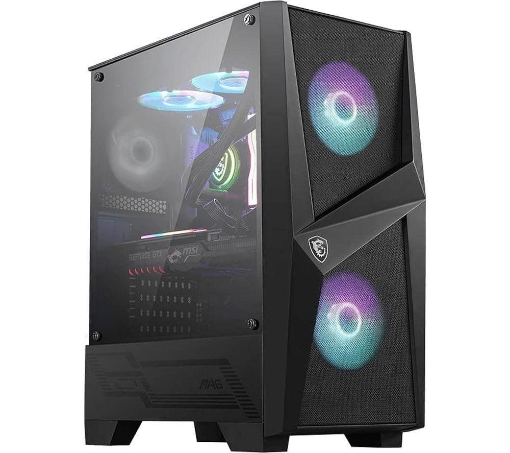 MSI MAG FORGE 100R Mid Tower Gaming Computer Case 'Black, 2x 120mm ARGB PWM Fan, 1x 120mm Fan, 1-6 ARGB Hub, Mystic Light Sync, Tempered Glass Panel, ATX, mATX, mini-ITX' - Image 1