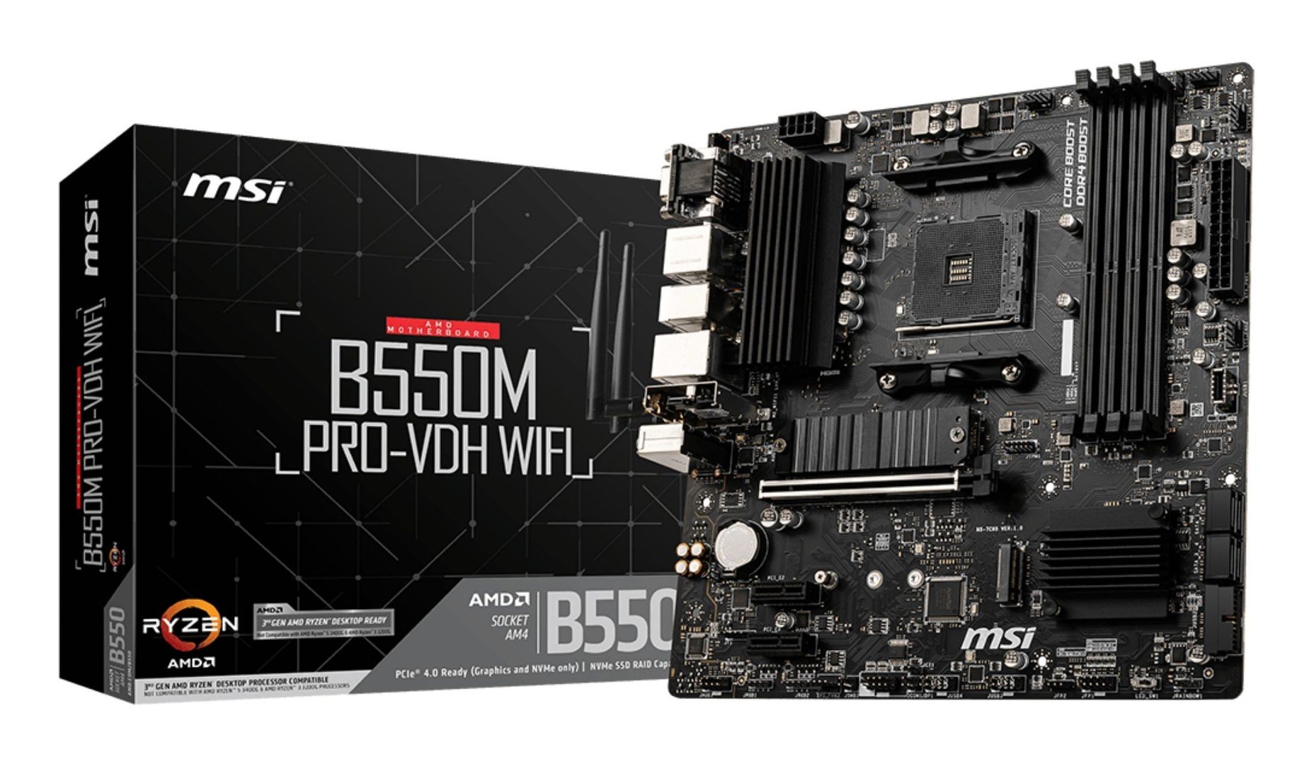 MSI B550M PRO-VDH WIFI motherboard AMD B550 Socket AM4 micro ATX - Image 1