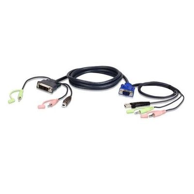 ATEN 2L-7DX2U video cable adapter 1.8 m VGA (D-Sub) + 3.5mm + USB Type-A DVI-I + 3.5mm + USB Type-B Black Green Pink