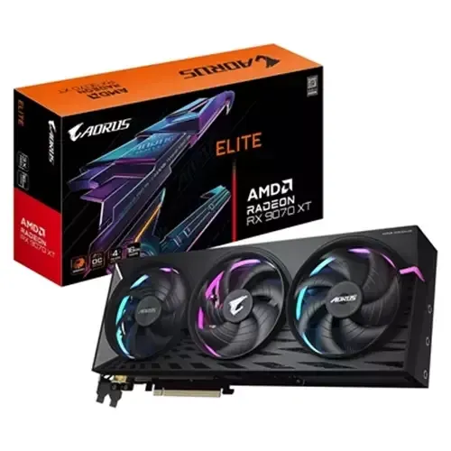 GIGABYTE AORUS Radeon RX 9070 XT ELITE 16G Graphics Card - 16GB GDDR6 256bit PCI-E 5.0 3100 MHz Core Clock 2 x DisplayPort 2 x HDMI GV-R9070XTAORUS E-16GD - Image 1