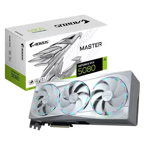 GIGABYTE AORUS GeForce RTX 5080 MASTER ICE 16G Graphics Card - 16GB GDDR7 256bit PCI-E 5.0 2805MHz Core Clock 3 x DP 2.1a 1 x HDMI 2.1b NVIDIA DLSS 4 GV-N5080AORUSM ICE-16GD - Image 1