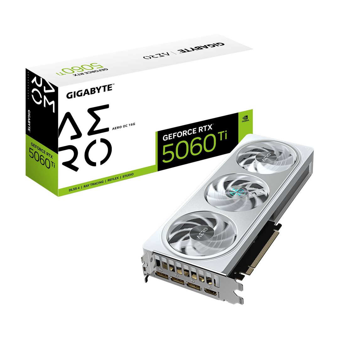 GIGABYTE GeForce RTX 5060 Ti AERO OC 16G Graphics Card - 16GB GDDR7, 128bit, PCI-E 5.0, 2647MHz Core Clock, 3 x DisplayPort, 1 x HDMI, GV-N506TAERO OC-16GD - Image 1