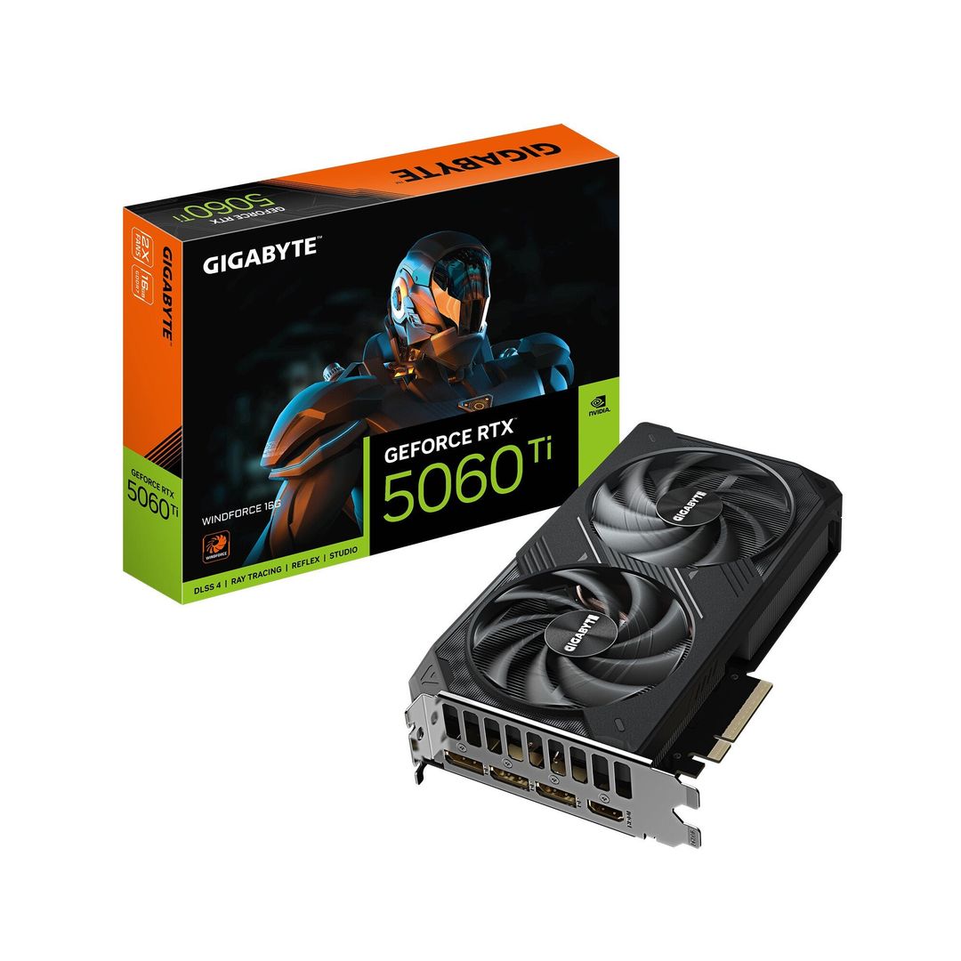 GIGABYTE GeForce RTX 5060 Ti WINDFORCE 16G Graphics Card - 16GB GDDR7, 128bit, PCI-E 5.0, 2572MHz Core Clock, 3 x DisplayPort, 1 x HDMI, GV-N506TWF2-16GD - Image 1