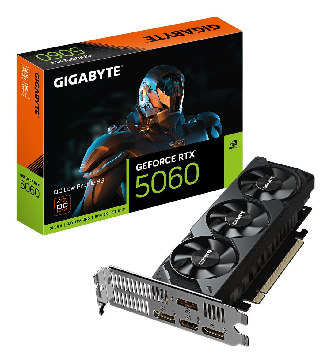 GIGABYTE GeForce RTX 5060 OC Low Profile 8G Graphics Card - 8GB GDDR7, 128bit, PCI-E 5.0, 2512 MHz Core Clock, 3 x DisplayPort, 1 x HDMI, GV-N5060OC-8GL - Image 1