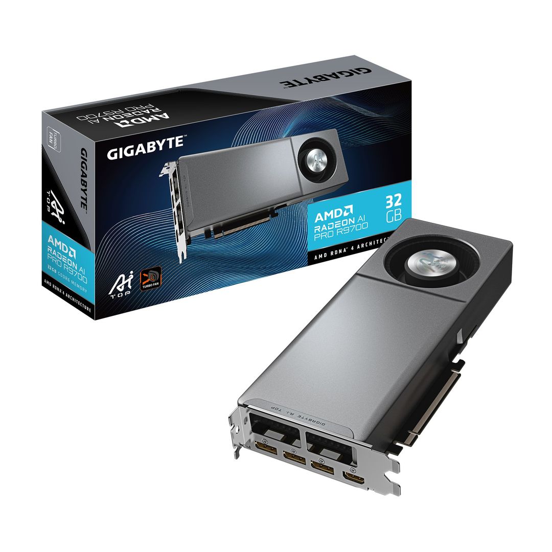 GIGABYTE Radeon AI PRO R9700 AI TOP 32G Graphics Card- 32GB GDDR6, 256 bit, PCI-E 5.0, 2920MHz Core Clock, 3 x DP, 1 x HDMI, GV-R9700AI TOP-32GD - Image 1
