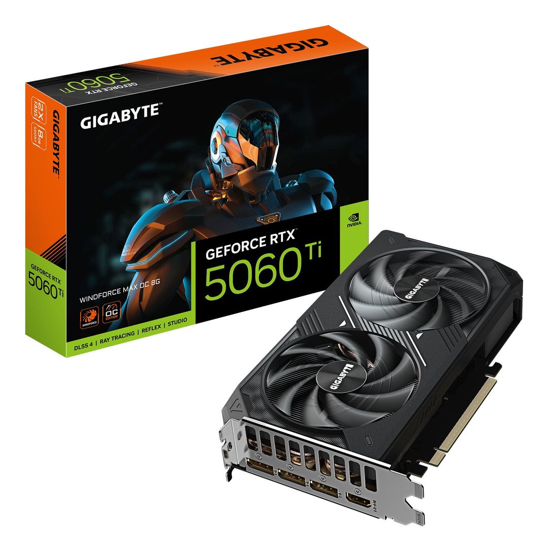 GIGABYTE GeForce RTX 5060 Ti WINDFORCE MAX OC 8G Graphics Card - 8GB GDDR7, 128bit, PCI-E 5.0, 2587MHz Core Clock, 3 x DP, 1 x HDMI, NVIDIA DLSS 4, GV-N506TWF2MAX OC-8GD - Image 1
