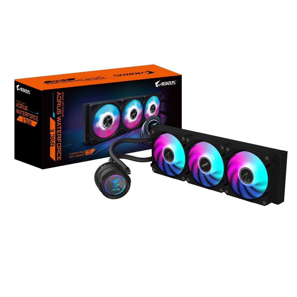 GIGABYTE AORUS WATERFORCE II 360 AIO Liquid CPU Cooler - 3x120mm ARGB Fans, slide-in interlocking mechanism, DAISY-CHAIN, Intel LGA 1851 and AMD AM5 Compatible - Image 1