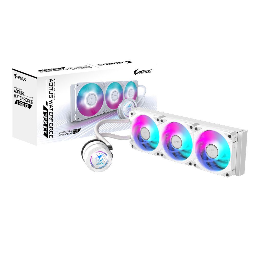 GIGABYTE AORUS WATERFORCE II 360 ICE AIO Liquid CPU Cooler - 3x120mm ARGB Fans, slide-in interlocking mechanism, DAISY-CHAIN, Intel LGA 1851 and AMD AM5 Compatible - Image 1