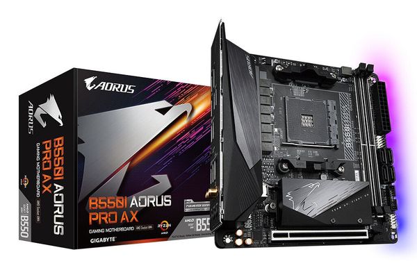 GIGABYTE B550I AORUS PRO AX Motherboard - AMD Ryzen 5000 CPUs. 8 Phase