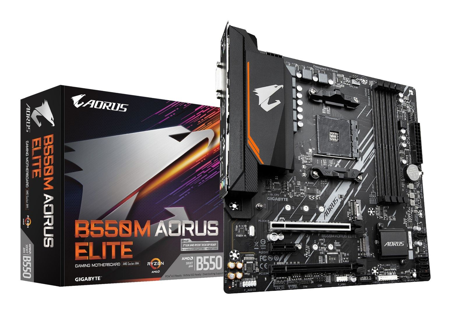 GIGABYTE B550M AORUS ELITE Motherboard - AMD Ryzen 5000 CPUs, 5+3 Phases VRM, up to 4733MHz DDR4, 1xPCIe 4.0 + 1xPCIe 3.0 M.2, 1GbE LAN, USB 3.2 Gen 1 - Image 1