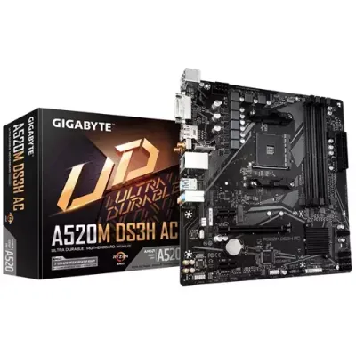 GIGABYTE A520M DS3H AC Motherboard - AMD Ryzen 5000 Series CPUs, 5+3 Phases VRM, up to 4733MHz DDR5 (OC), 1xPCIe 3.0 M.2, GbE LAN, WIFI 5, USB 3.2 Gen 1 - Thumbnail 2