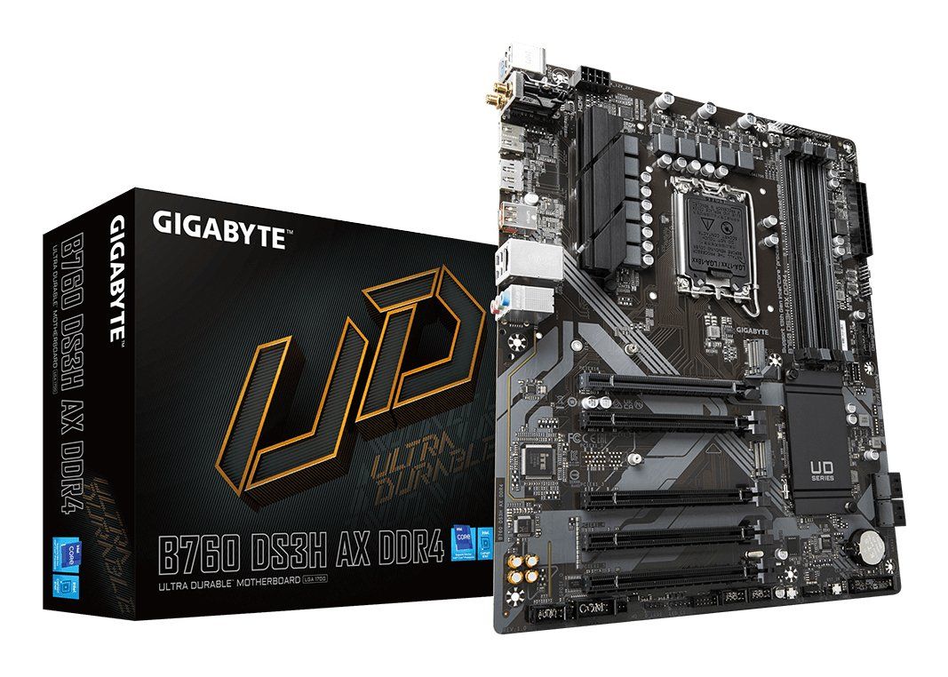 GIGABYTE B760 DS3H AX DDR4 Motherboard - Supports Intel Core 14th CPUs, 8+2+1 Phases Digital VRM, up to 5333MHz DDR4 (OC), 2xPCIe 4.0 M.2, Wi-Fi 6E, GbE LAN, USB 3.2 Gen 2 - Image 1