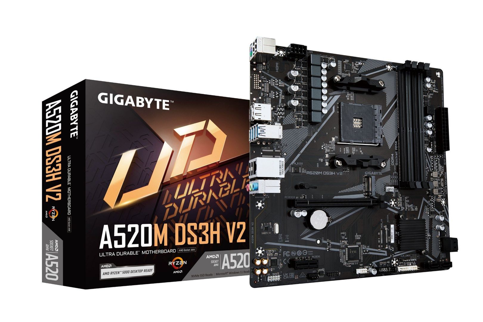GIGABYTE A520M DS3H V2 Motherboard - Supports AMD Ryzen 5000 Series AM4 CPUs, up to 4733MHz DDR4 (OC), PCIe 3.0 x16, GbE LAN, USB 3.2 Gen 1 - Image 1