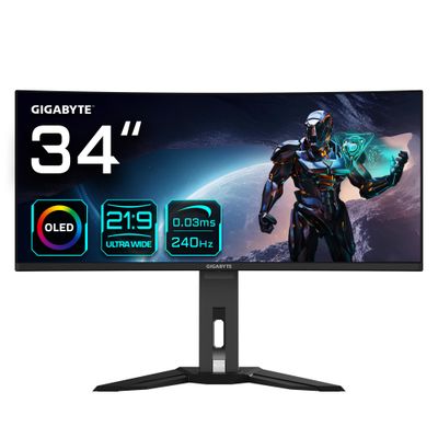 GIGABYTE MO34WQC2 34" OLED WQHD Curved Gaming Monitor - 3440 x 1440 240Hz 0.03ms KVM 250 cd/m FreeSync Premium Pro DisplayHDR True Black 400 HDMI 2.1 Displayport 1.4
