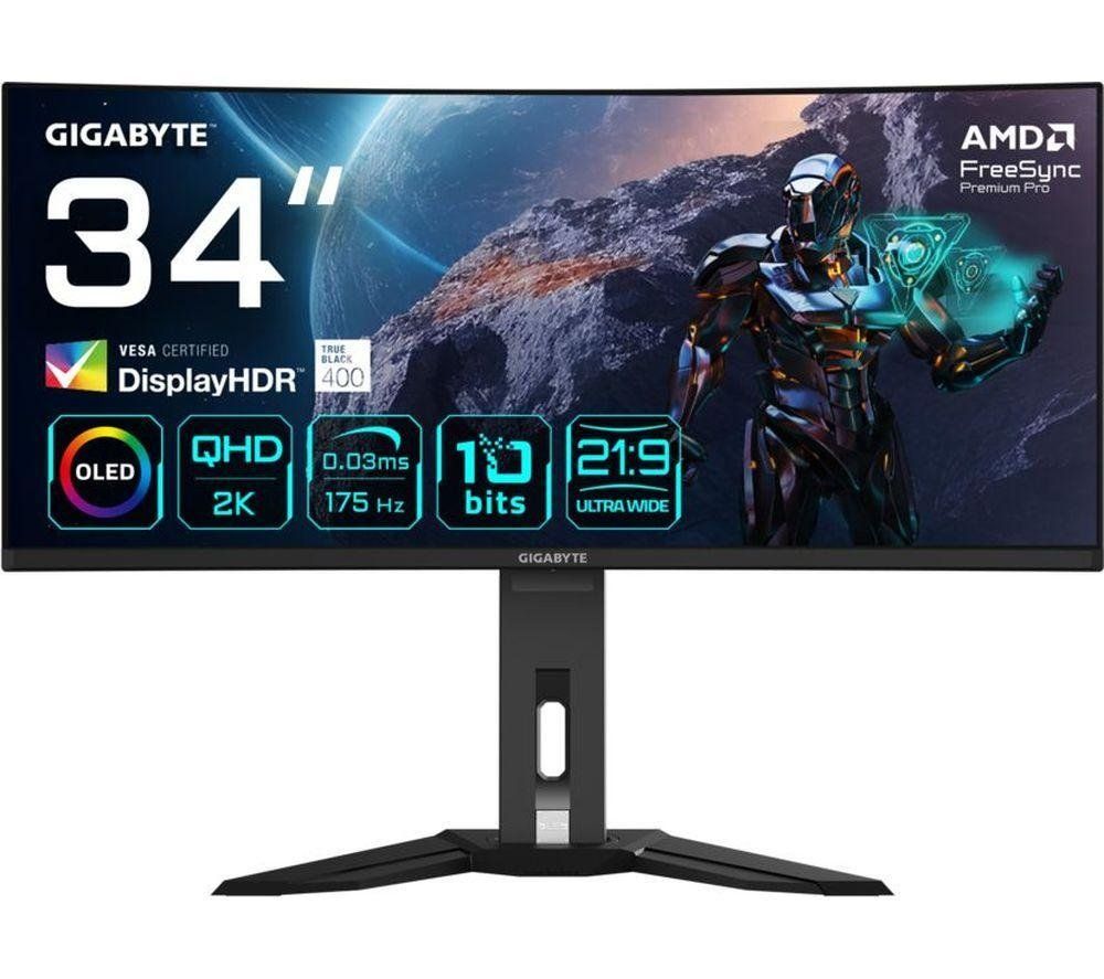 GIGABYTE MO34WQC 34" OLED WQHD Curved Gaming Monitor - 3440 x 1440 175Hz 0.03ms KVM 250 cd/m FreeSync Premium Pro DisplayHDR True Black 400 HDMI 2.1 Displayport 1.4 - Image 1