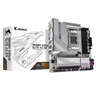 GIGABYTE B650M AORUS ELITE AX ICE Motherboard - AMD Ryzen 9000 Series CPUs, 12+2+2 Phases VRM, up to 8000MHz DDR5 (OC), 1xPCIe 5.0 + 1xPCIe 4.0 M.2, 2.5GbE LAN, WIFI 6E, USB 3.2 Gen 2x2 - Thumbnail 2
