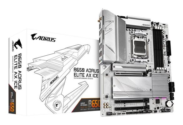 GIGABYTE B650 AORUS ELITE AX ICE Motherboard - Supports AMD Ryzen 9000 CPUs, 12+2+2 Phases Digital VRM, up to 8000MHz DDR5 (OC), 1xPCIe 5.0 + 2xPCIe 4.0 M.2, Wi-Fi 6E, 2.5GbE LAN, USB 3.2 Gen 2x2