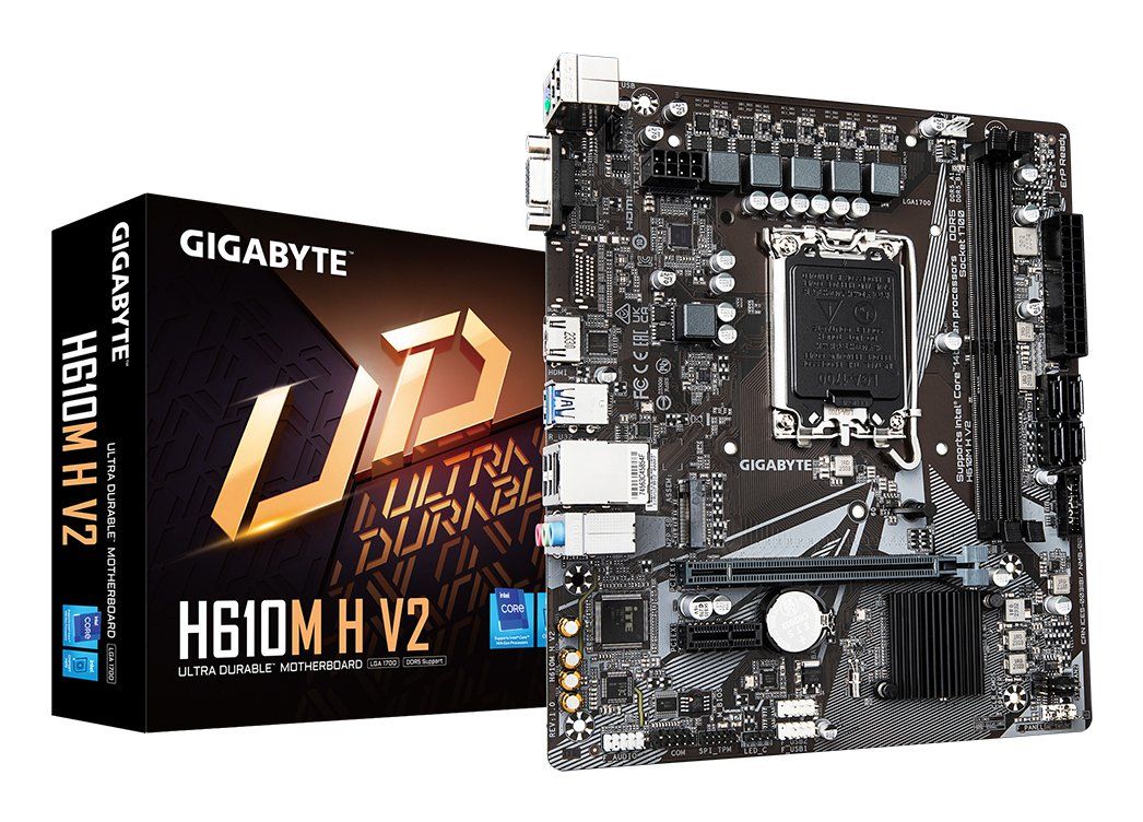 GIGABYTE H610M H V2 Motherboard - Supports Intel Core 14th CPUs, 4+1+1 Hybrid Digital VRM, up to 5600MHz DDR5, 1xPCIe 3.0 M.2, GbE LAN, USB 3.2 Gen 1 - Image 1