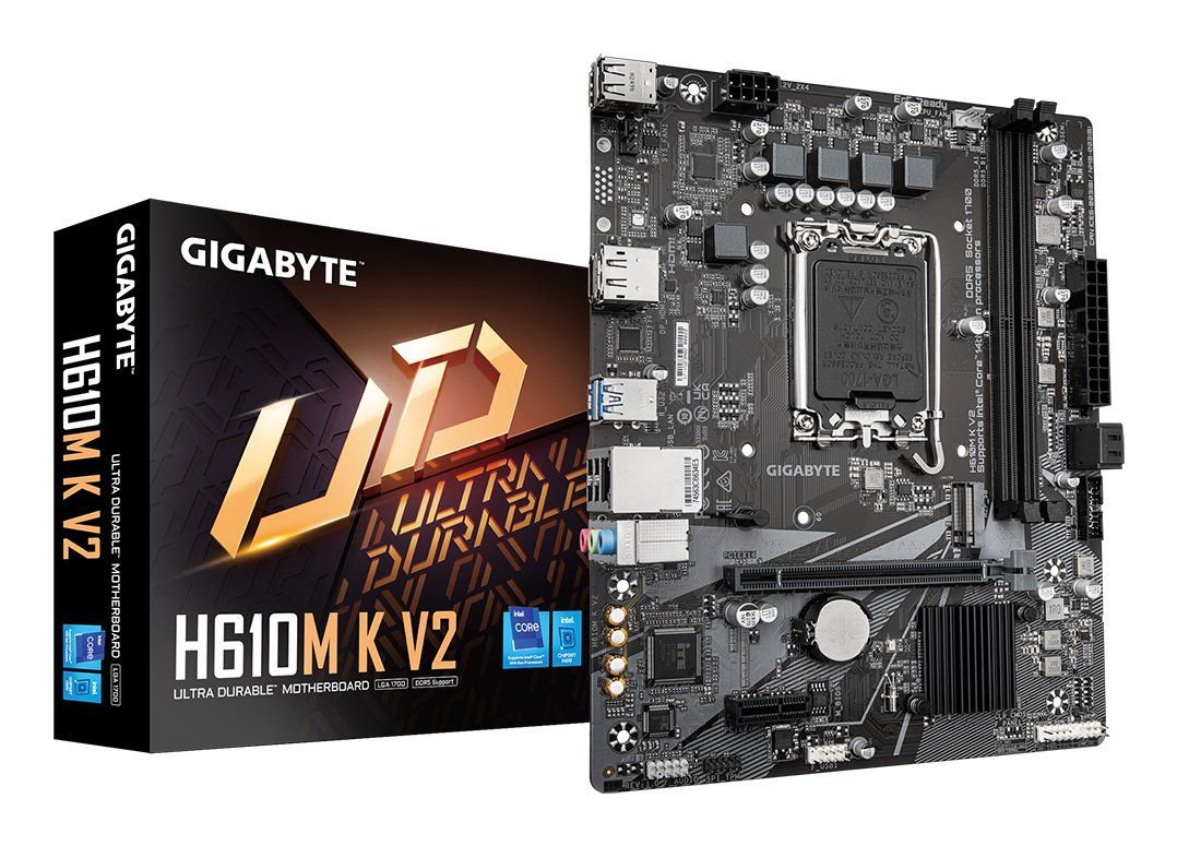GIGABYTE H610M K V2 Motherboard - Intel Core 14th CPUs, up to 5600MHz DDR5, 1xPCIe 3.0 M.2, 1GbE LAN, USB 3.2 Gen 1 - Image 1