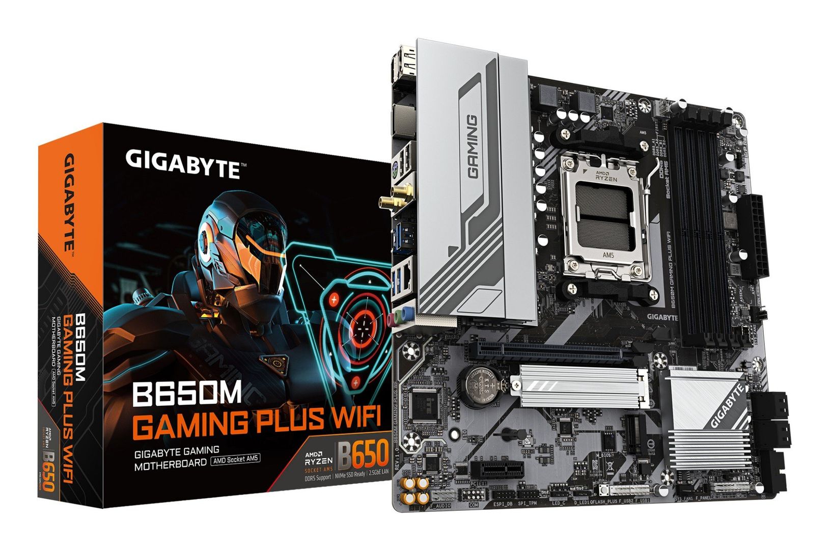 GIGABYTE B650M GAMING PLUS WIFI Motherboard - AMD Ryzen 9000 CPUs, 5+2+2 Phases VRM, up to 8000MHz DDR5, 2xPCIe 4.0 M.2, 2.5GbE LAN, WIFI 6E, USB 3.2 Gen 1 - Image 1