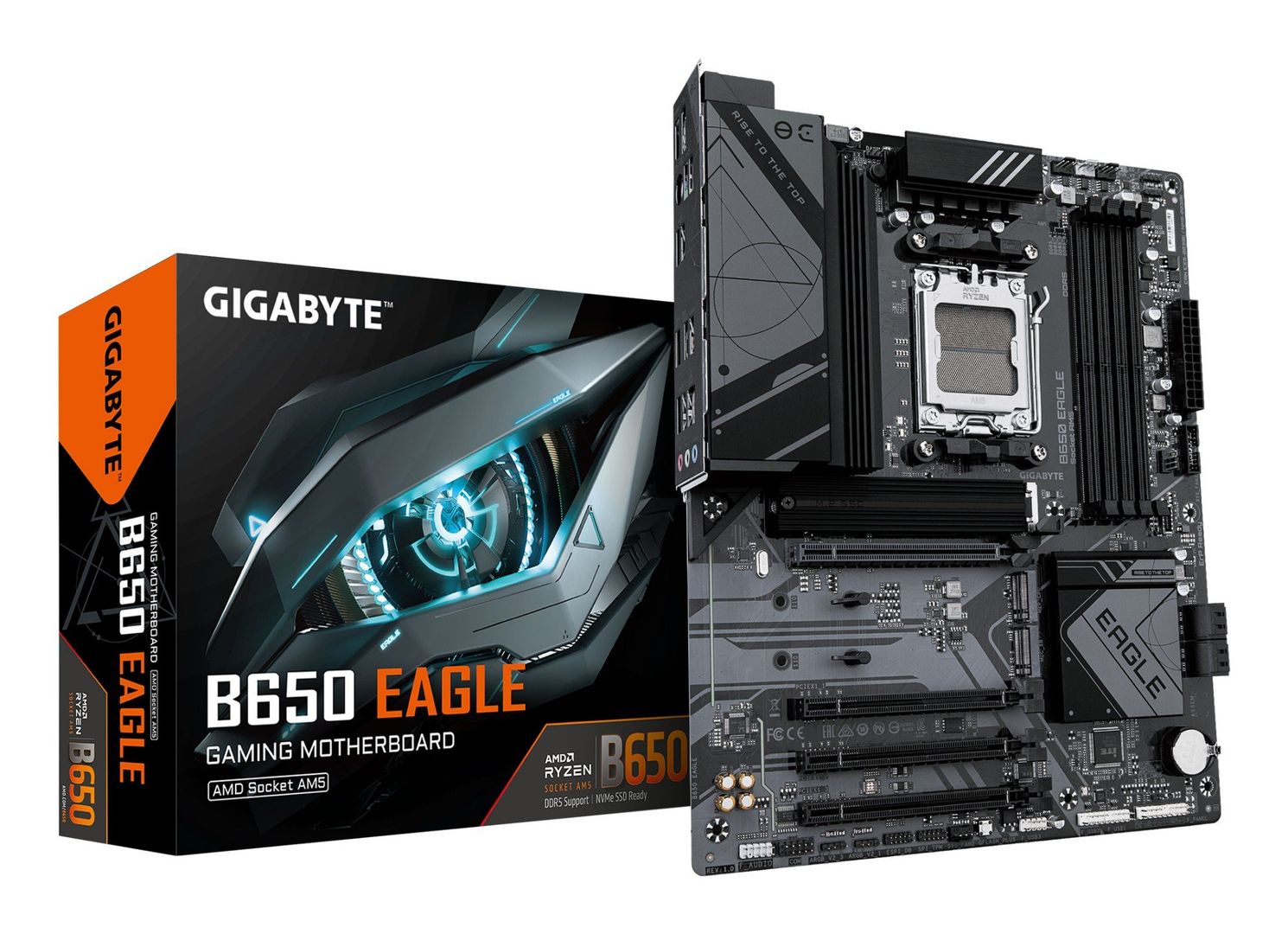 GIGABYTE B650 EAGLE Motherboard - AMD Ryzen 9000 Series CPUs, 12+2+2 Phases VRM, up to 7600MHz DDR5 (OC), 1xPCIe 5.0 + 2xPCIe 4.0 M.2, GbE LAN, USB 3.2 Gen 2 - Image 1