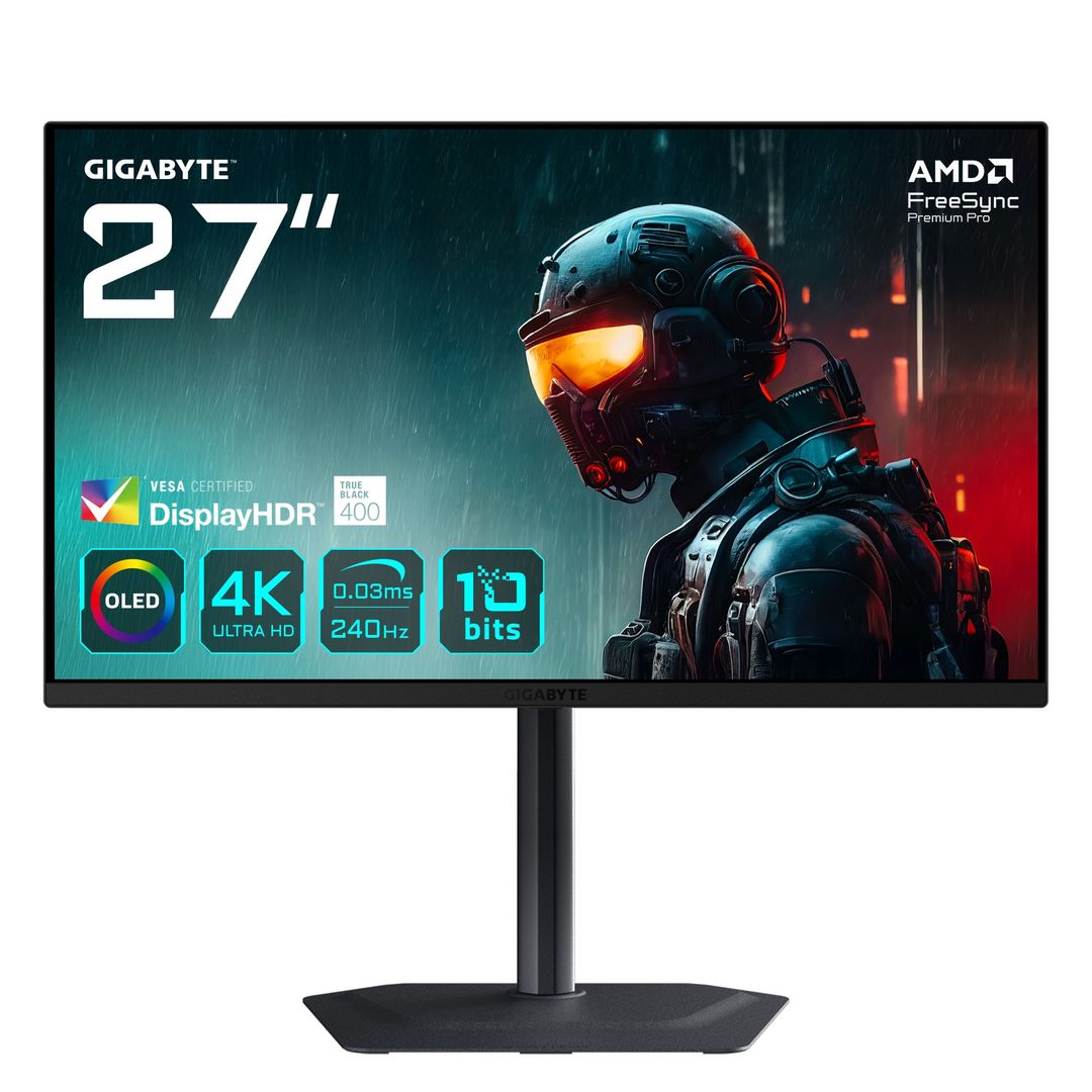 GIGABYTE MO27U2 OLED 4K UHD Gaming Monitor - 3840 x 2160, 240Hz, 0.03ms, 1000 cd/m², Display HDR True Black 400, HDMI 2.1, Displayport 1.4 - Image 1