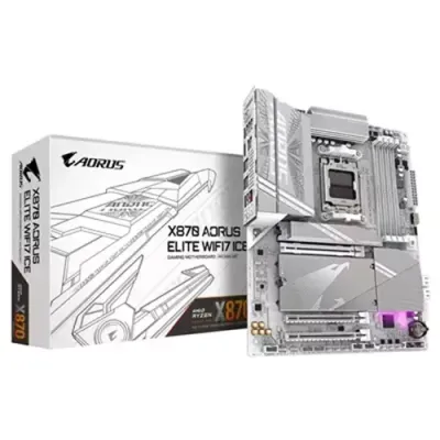 GIGABYTE X870 AORUS ELITE WIFI7 ICE Motherboard - Supports AMD Ryzen 9000 CPUs, 16+2+2 Phases Digital VRM, up to 8200MHz DDR5 (OC), 3xPCIe 5.0 + 1xPCIe 4.0, Wi-Fi 7, 2.5GbE LAN, USB 4 - Thumbnail 2