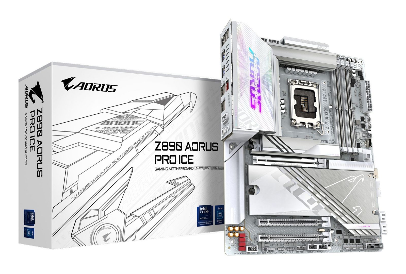 GIGABYTE Z890 AORUS PRO ICE Motherboard - Supports Intel Core Ultra (Series 2) CPUs, 16+1+2 phases VRM, up to 9500MHz DDR5 (OC), 1xPCIe 5.0 + 4xPCIe 4.0, Wi-Fi 7, 5GbE LAN, Thunderbolt 4 - Image 1