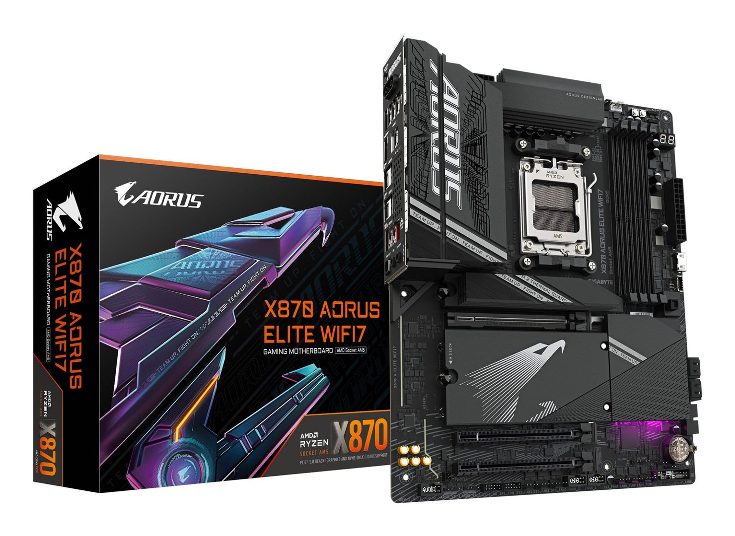GIGABYTE X870 AORUS ELITE WIFI7 Motherboard - Supports AMD Ryzen 9000 CPUs, 16+2+2 phases VRM, up to 8000MHz DDR5 (OC), 3xPCIe 5.0 + 1xPCIe 4.0, Wi-Fi 7, 2.5GbE LAN, USB 4 - Image 1