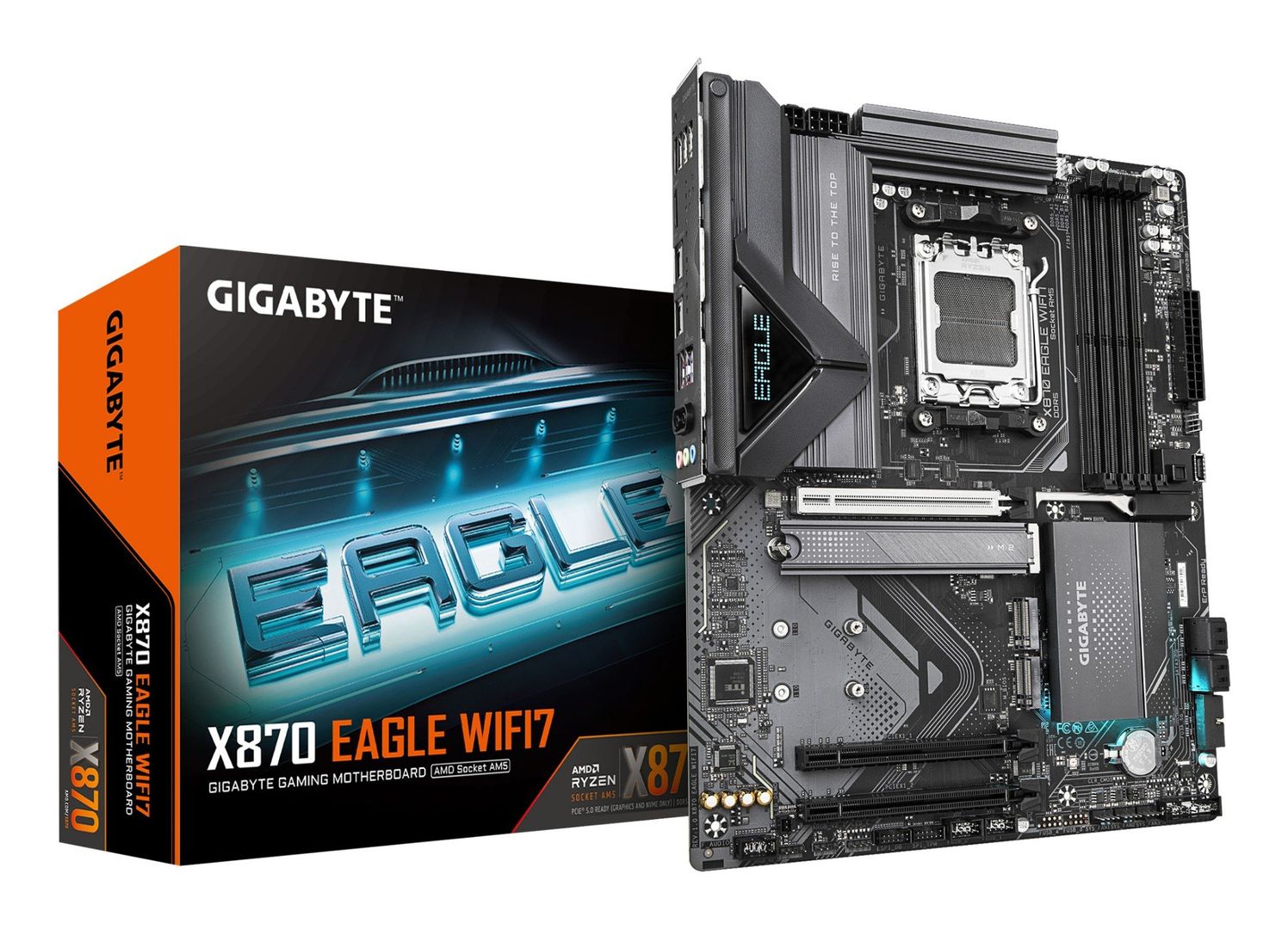 GIGABYTE X870 EAGLE WIFI7 Motherboard - Supports AMD Ryzen 9000 CPUs, 14+2+2 phases VRM, up to 8000MHz DDR5 (OC), 1xPCIe 5.0 + 2xPCIe 4.0, Wi-Fi 7, 2.5GbE LAN, USB 4 - Image 1