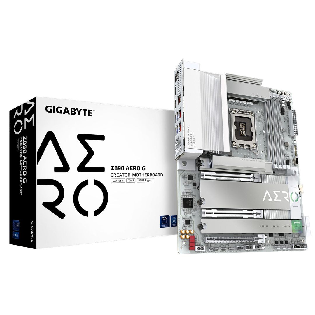 GIGABYTE Z890 AERO G Motherboard - Supports Intel Core Ultra (Series 2) CPUs, 16+1+2 phases VRM, up to 8800MHz DDR5 (OC), 1xPCIe 5.0 + 4xPCIe 4.0,Wi-Fi 7, 2.5GbE LAN, Thunderbolt 4 - Image 1