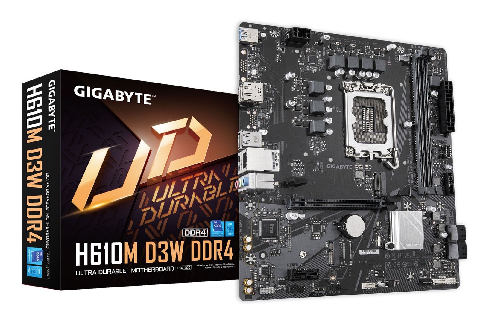 GIGABYTE H610M D3W DDR4 Motherboard - Supports 14th Gen. Intel Core CPUs, 5+1+1 phases VRM, up to 3200MHz DDR4, 1xPCIe 3.0 M.2, 1GbE LAN, USB 3.2 Gen 1 - Image 1