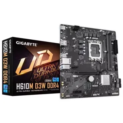 GIGABYTE H610M D3W DDR4 Motherboard - Supports 14th Gen. Intel Core CPUs, 5+1+1 phases VRM, up to 3200MHz DDR4, 1xPCIe 3.0 M.2, 1GbE LAN, USB 3.2 Gen 1 - Thumbnail 2