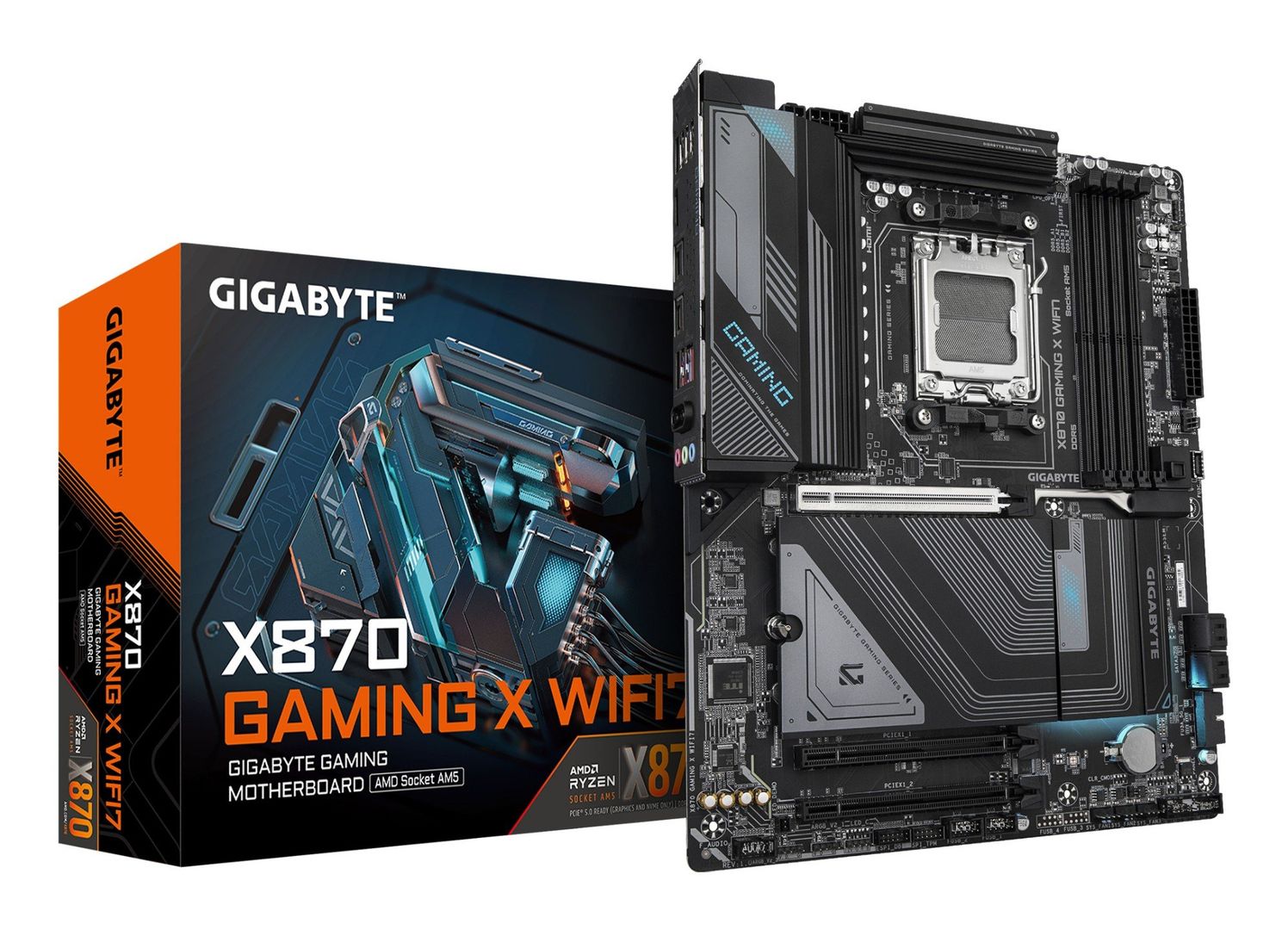 GIGABYTE X870 GAMING X WIFI7 Motherboard - Supports AMD Ryzen 9000 CPUs, 16+2+2 phases VRM, up to 8000MHz DDR5 (OC), 1xPCIe 5.0 + 2xPCIe 4.0, Wi-Fi 7, 2.5GbE LAN, USB 4 - Image 1