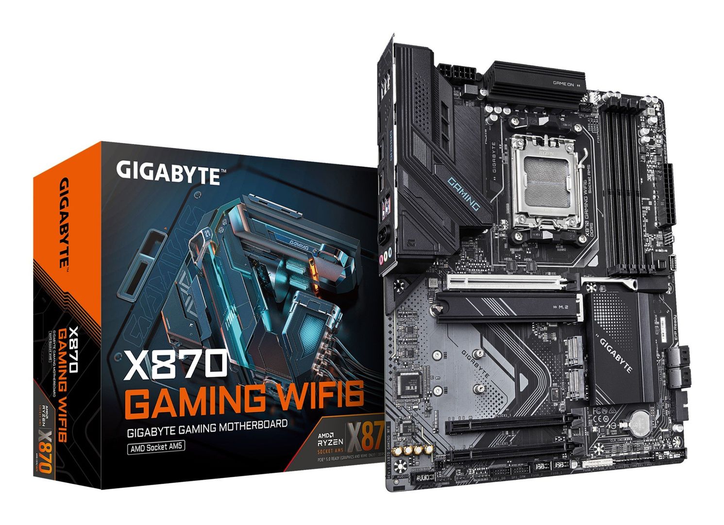 GIGABYTE X870 GAMING WIFI6 Motherboard - Supports AMD Ryzen 9000 CPUs, 8+2+2 phases VRM, up to 8000MHz DDR5 (OC), 1xPCIe 5.0 + 2xPCIe 4.0, Wi-Fi 6, 2.5GbE LAN, USB 4 - Image 1