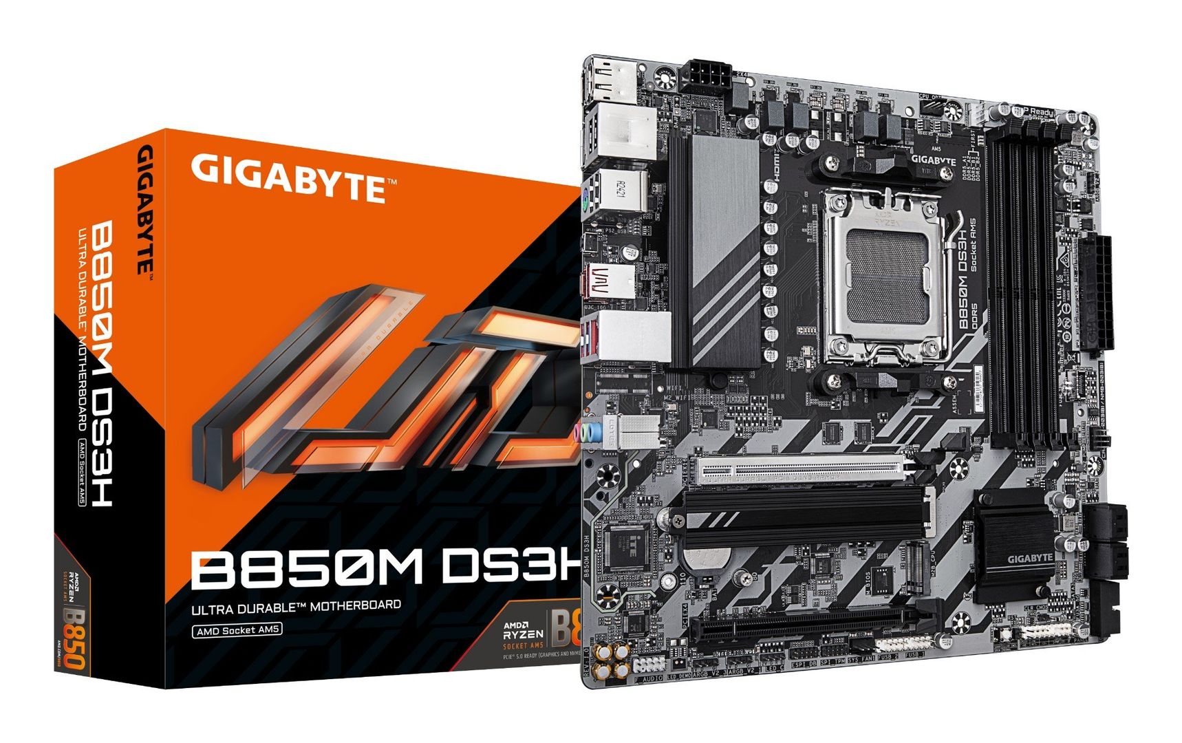 GIGABYTE B850M DS3H Motherboard - AMD Ryzen 9000 Series CPUs, 16+2+2 Phases Digital VRM, up to 8200MHz DDR5 (OC), 1xPCIe 5.0 + 1xPCIe 4.0 M.2, 2.5 LAN, USB 3.2 Gen 2 - Image 1