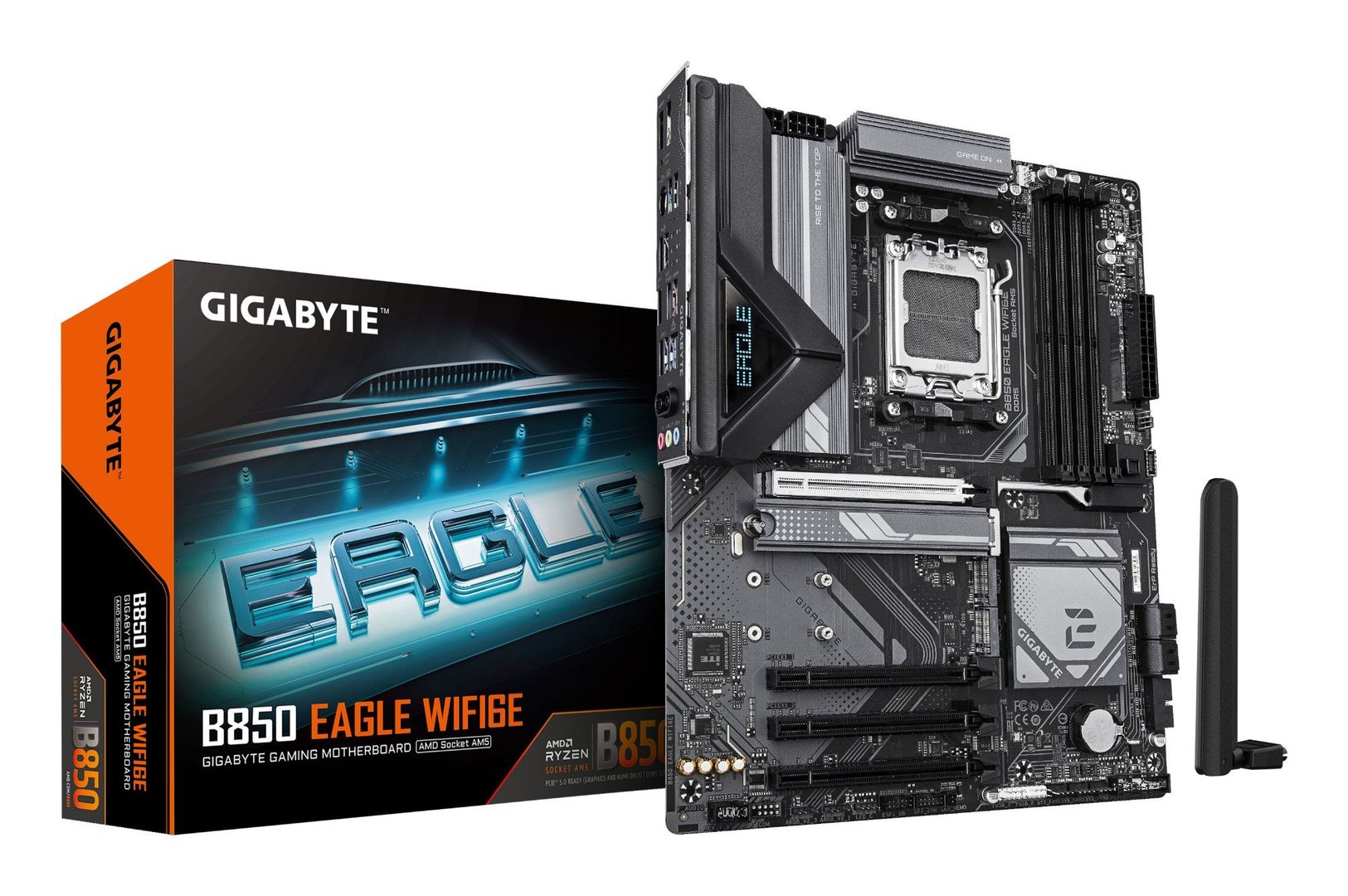 GIGABYTE B850 EAGLE WIFI6E Motherboard - AMD Ryzen 9000 Series CPUs, 8+2+2 Phases Digital VRM, up to 8200MHz DDR5 (OC), 1xPCIe 5.0 + 2xPCIe 4.0 M.2, GbE LAN, WIFI 6E, USB 3.2 Gen 2 - Image 1