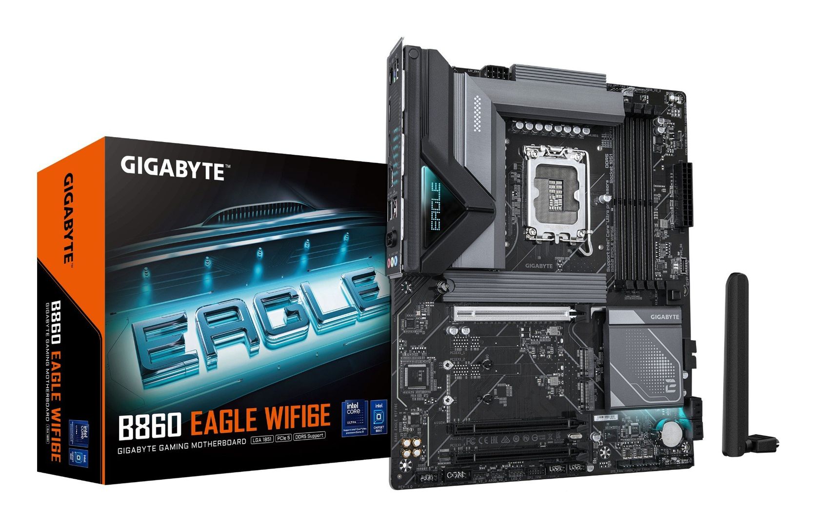 GIGABYTE B860 EAGLE WIFI6E Motherboard - Intel Core Ultra Series CPUs, 12+1+2+1 Phases VRM, up to 9066MHz DDR5, 1xPCIe 5.0 + 2xPCIe 4.0 M.2, 2.5GbE LAN, WIFI 6E, USB 3.2 Gen 2x2 - Image 1