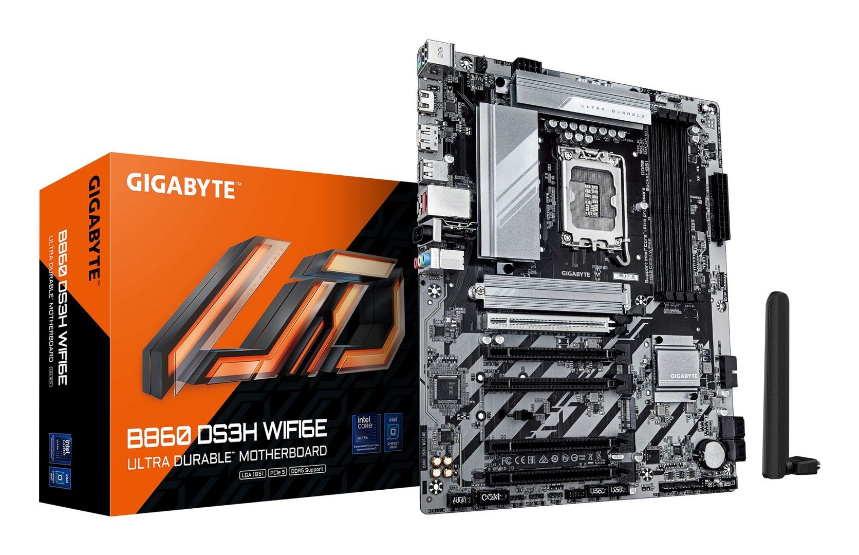 GIGABYTE B860 DS3H WIFI6E Motherboard - Intel Core Ultra Series CPUs, 8+1+2+2 Phases VRM, up to 9066MHz DDR5, 1xPCIe 5.0 + 1xPCIe 4.0 M.2, 2.5GbE LAN, WIFI 6E, USB 3.2 Gen 2x2 - Image 1