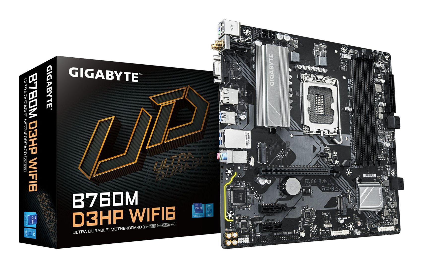 GIGABYTE B760M D3HP WIFI6 Motherboard - Supports Intel Core 14th Gen CPUs, 4+1+1 Phases Digital VRM, up to 5600MHz DDR5, 2xPCIe 4.0 M.2, Wi-Fi 6, GbE LAN, USB 3.2 Gen1 - Image 1