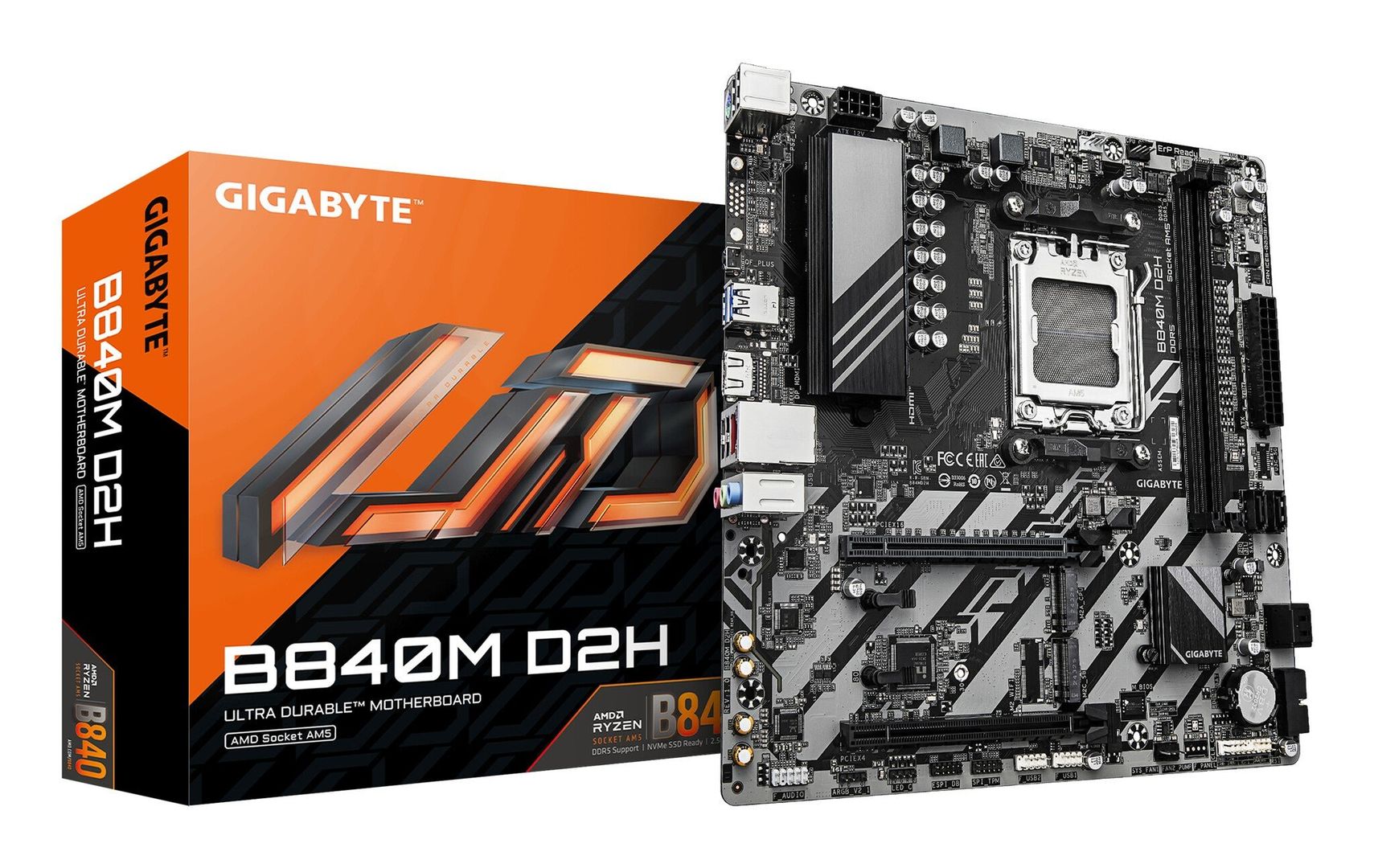 GIGABYTE B840M D2H Motherboard - AMD Ryzen 9000 CPUs. 5+2+2 Phases VRM - Image 1