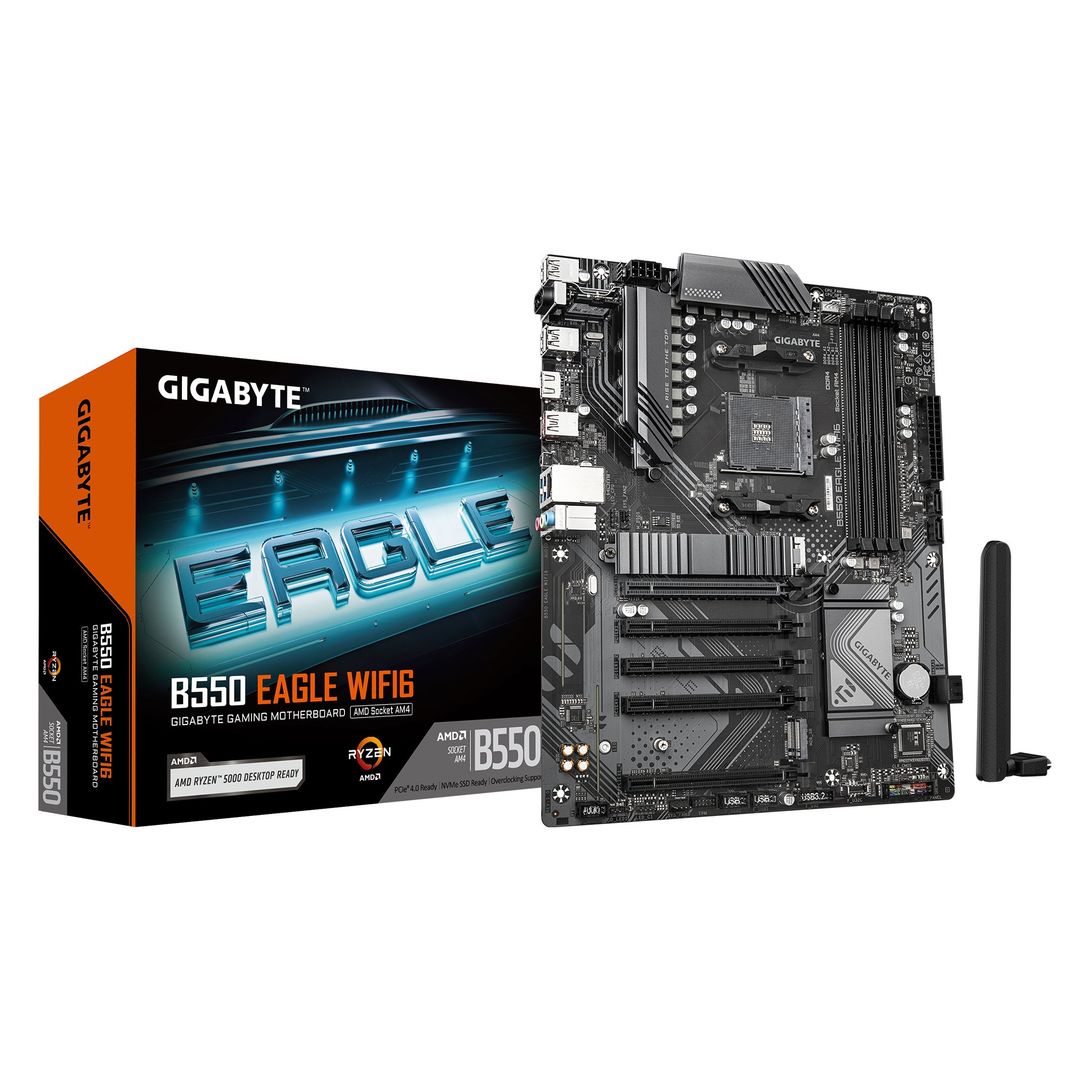 GIGABYTE B550 EAGLE WIFI6 Motherboard - AMD Ryzen 5000 G-Series CPUs, 10+3+1 Phases VRM, up to 3200MHz DDR4, 1xPCIe 4.0 + 1xPCIe 3.0 M.2, 1GbE LAN, WIFI 6, USB 3.2 Gen 2 - Image 1
