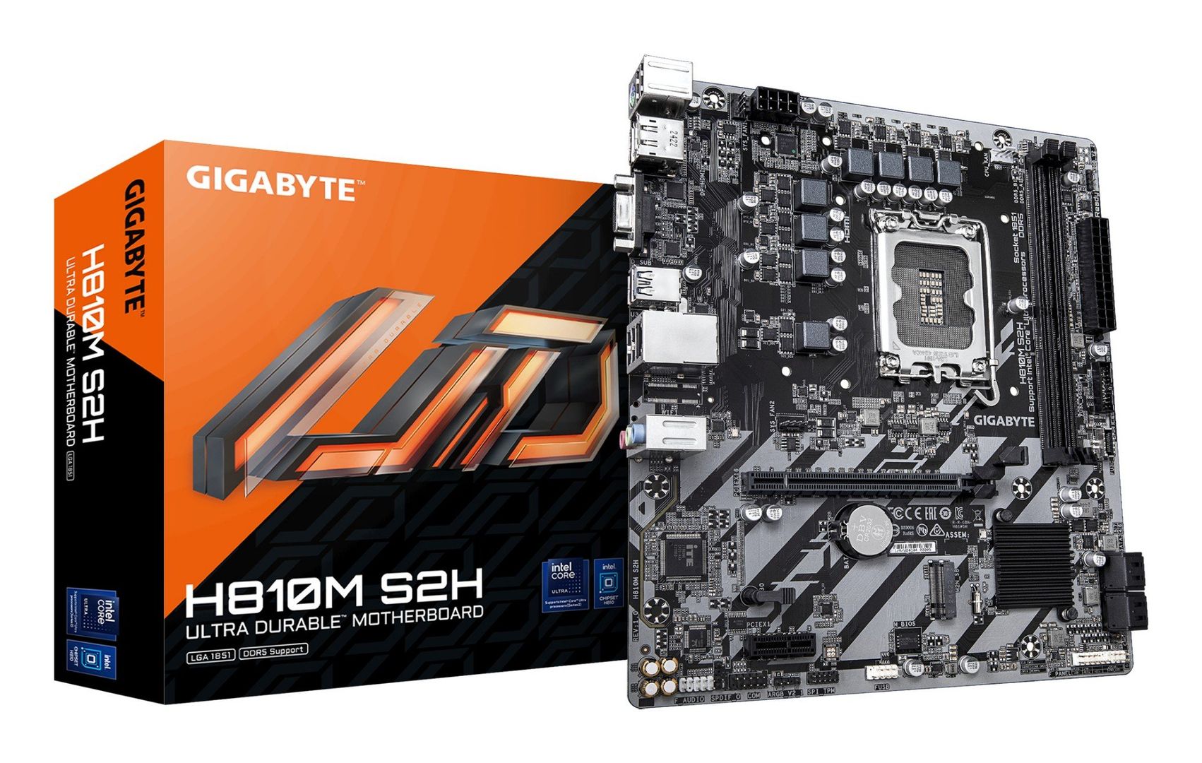 GIGABYTE H810M S2H Motherboard - Intel Core Ultra (Series 2) CPUs, 4+1+2 Phases VRM, up to 6400MHz DDR5, 1xPCIe 4.0 M.2, 1GbE LAN, USB 3.2 Gen 1 - Image 1