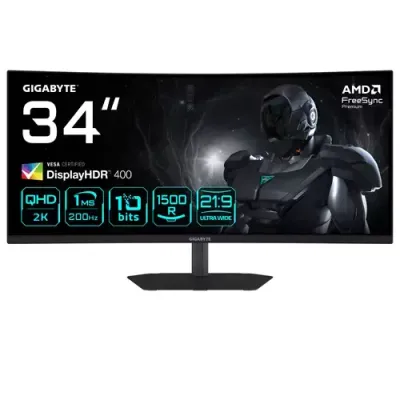 GIGABYTE G34WQC2 34” WQHD Curved Gaming Monitor - 3440 x 1440, 1500R, 200Hz, 1ms, 450 cd/m2, AMD FreeSync Premium, DisplayHDR 400, HDMI 2.0, Displayport 1.4 - Thumbnail 2