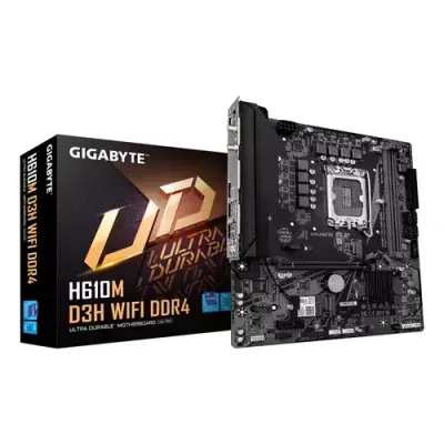 GIGABYTE H610M D3H WIFI DDR4 Motherboard - Supports 14th Gen. Intel Core CPUs, 6+1+1 phases VRM, up to 3200MHz DDR4, 2xPCIe 3.0 M.2, WIFI 5, 1GbE LAN, USB 3.2 Gen 1 - Thumbnail 2