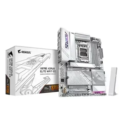 GIGABYTE X870E AORUS ELITE WIFI7 ICE Motherboard - Supports AMD Ryzen 9000 CPUs, 16+2+2 Phases Digital VRM, up to 8200Hz DDR5 (OC), 3xPCIe 5.0 + 1xPCIe 4.0, Wi-Fi 7, 2.5GbE LAN, USB 4 - Thumbnail 2