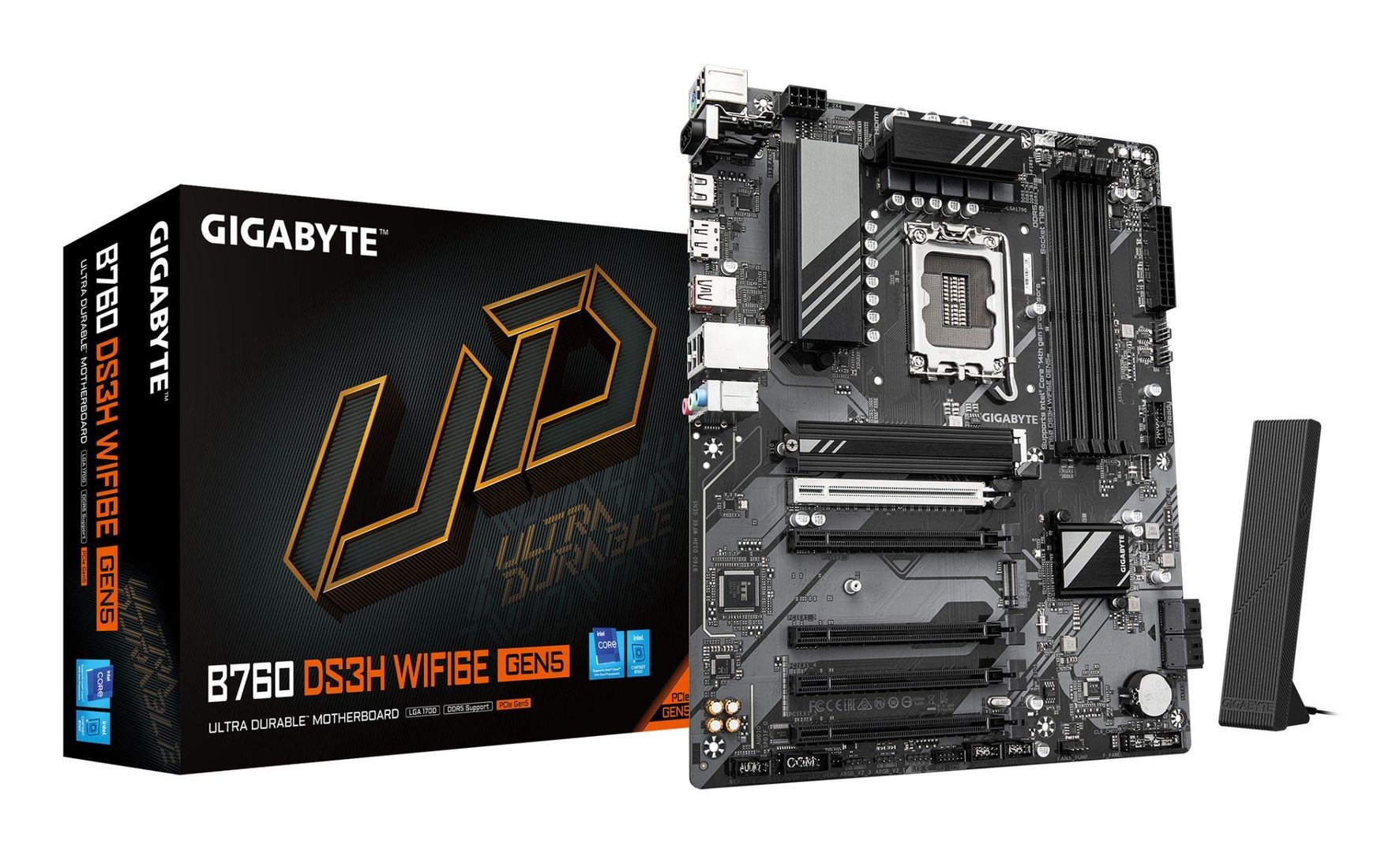 GIGABYTE B760 DS3H WIFI6E GEN5 Motherboard - Supports Intel Core 14th Gen CPUs, 8+2+1 Phases Digital VRM, up to 5600MHz DDR5, 2xPCIe 4.0 M.2, Wi-Fi 6E, 1GbE LAN, USB 3.2 Gen 2x2 - Image 1