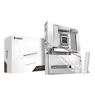 GIGABYTE B850 AORUS STEALTH ICE Motherboard - AMD Ryzen 9000 Series CPUs, 14+2+2 Phases Digital VRM, up to 8200MHz DDR5 (OC), 2xPCIe 5.0 + 2xPCIe 4.0 M.2, WIFI 7, 5 GbE LAN, USB 3.2 Gen 2 - Thumbnail 2